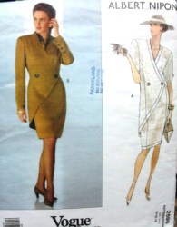 2595 Vogue NIPON MOCK WRAP SS-LS 2 BREASTED DRESS PATTERN 8-12 Uncut